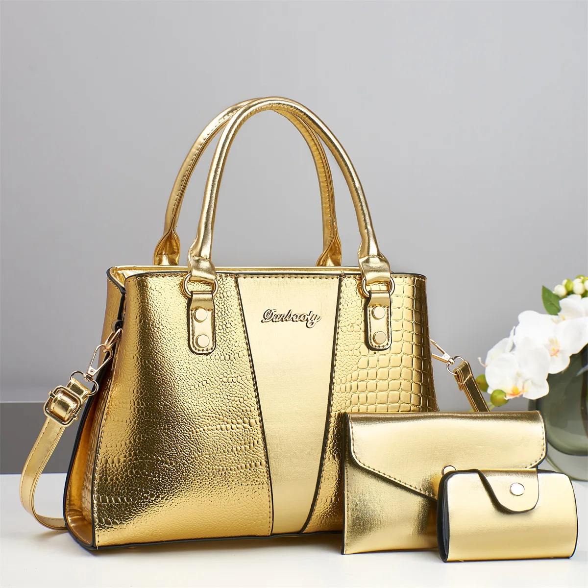 Large Capacity Crocodile Pattern Mother-Daughter Handbag Set
