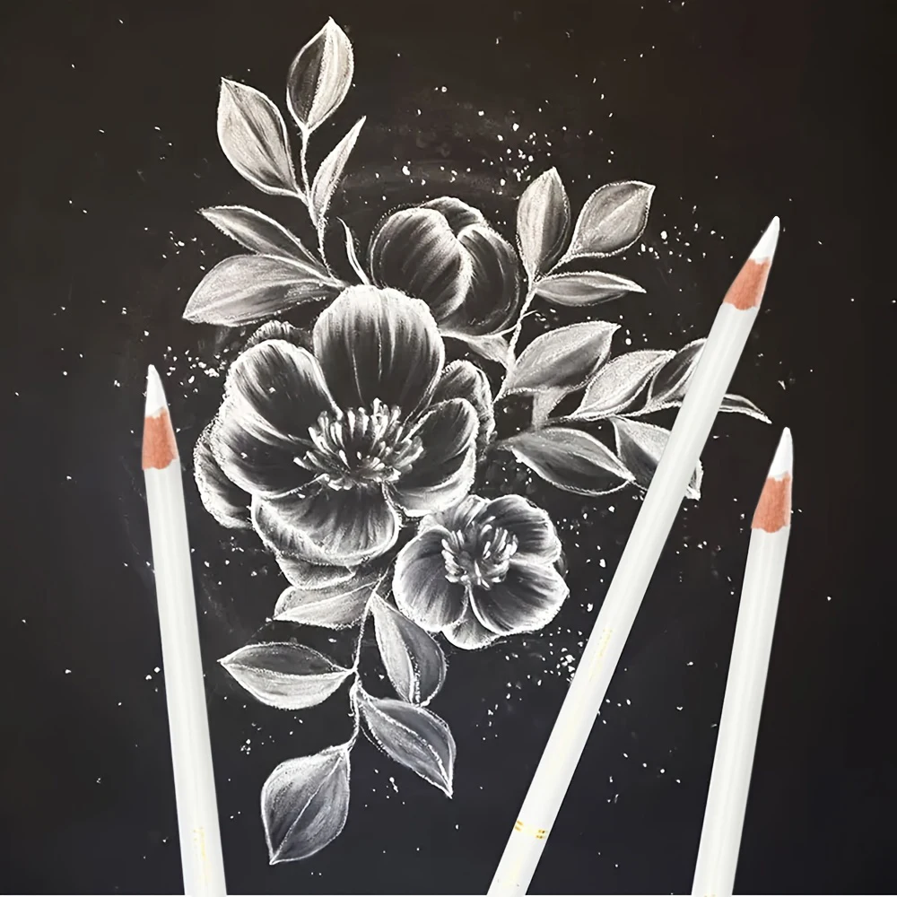 Professional White Charcoal Pencils Set - 3/6 Pieces Sketch Highlight White Pencils for Drawing, Sketching, Shading, Blending 5