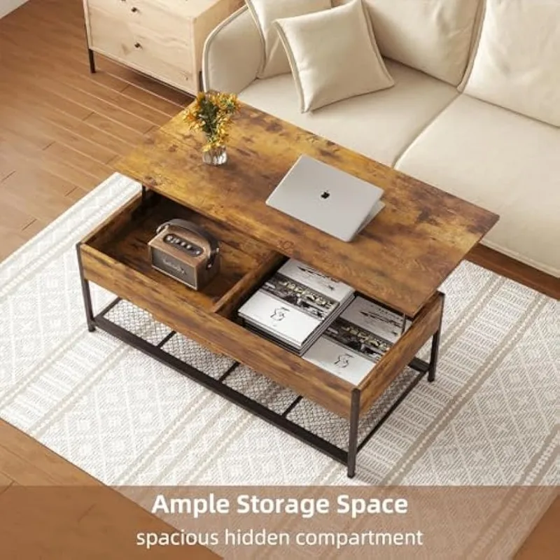 Lift Top Coffee Table -Adjustable Shelf and Hidden Storage,Wood Lift Tabletop Coffee Table for Home Living Room,Office Reception 5