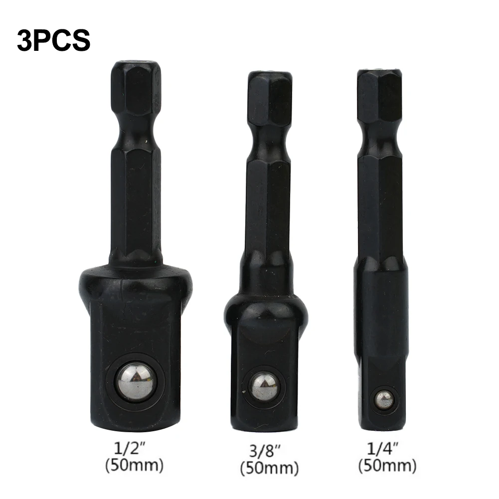 3 Pcs Drill Socket Adapter Hex Shank Square Head Bit Impact Drill Extension Drill Bits Bar Socket Adapter 1/4 3/8 1/2 Size