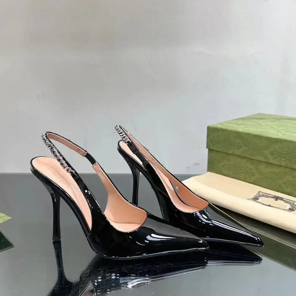Sandals Sier Veet High Kitten Pink Dress Lady Elegant Pointed Slingbacks Lacquer Leather Heels Shoes Woman Designer