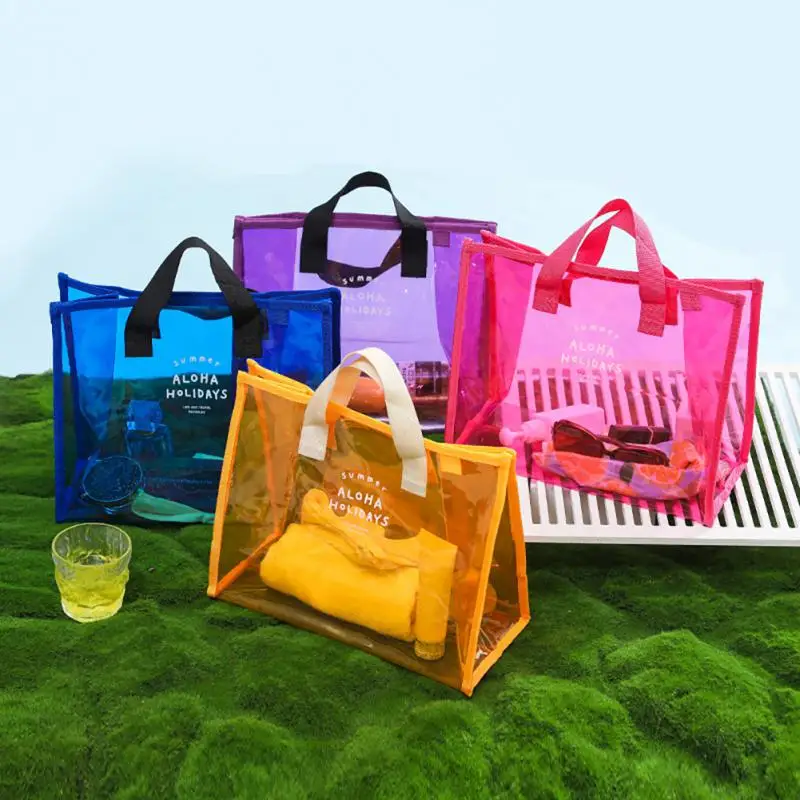 

Handbag Colorful Keep Warm High Quality 50 Silk Thickness Snap Closure Mesh Transparent Beach Bags Swimming Bag Beach Bags