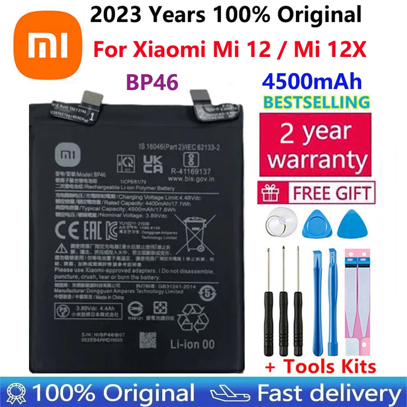 

100% Original High Quality New Replacement 4500mAh Battery BP46 For For Xiaomi Mi 12 / Mi 12X Genuine Phone Batteries Bateria