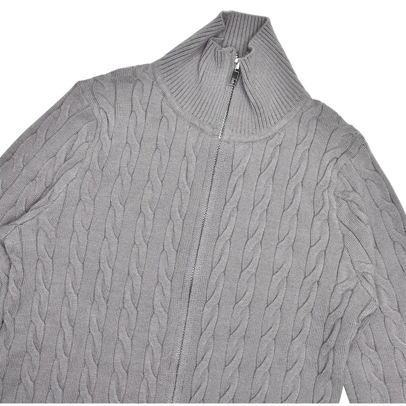Casual Knitted Solid Zipper Sweater Woman Vintage Slim Fit Stand Collar Cardigan Sweaters Lady Autumn Versatile Street Knitwear