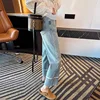 Plus Size Maternity Wide Leg Jeans for Spring, Stretch Straight Cut 9/10 Length Pants, Casual Pregnancy Denim Trousers 3