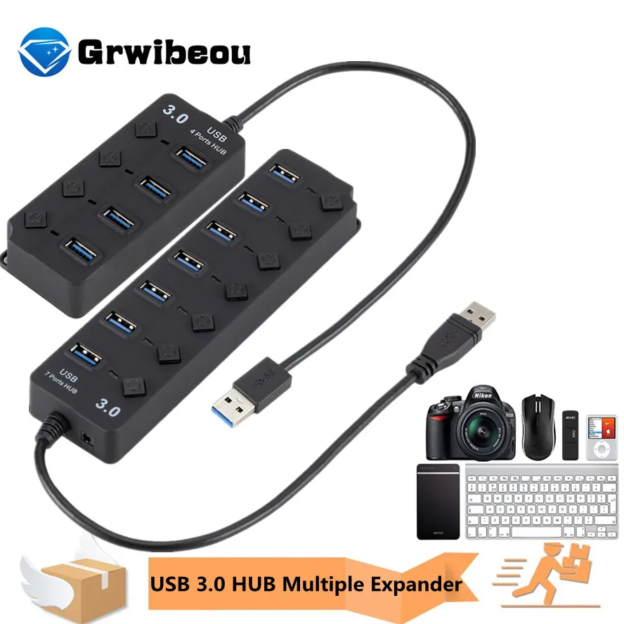 

Grwibeou 4 / 7 Port USB 3.0 HUB Multi USB Splitter USB Adapter 3 Hab Multiple Expander USB Hub With Switch For PC Laptop