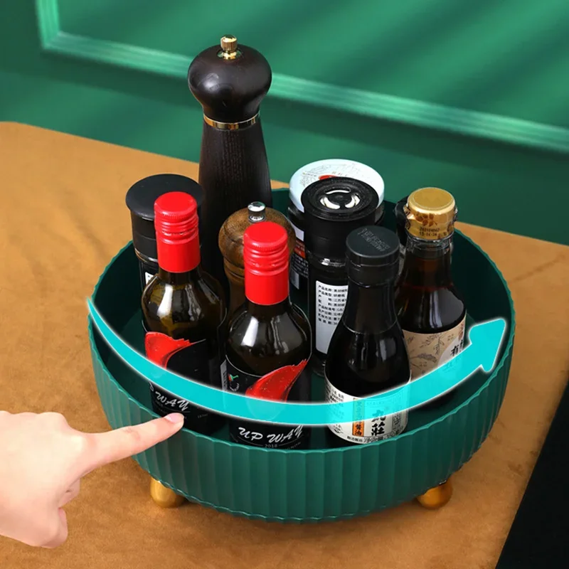 Cosmetics storage box rotating table top skin care storage basket finishing box household light luxury tray storage box storage tray rotating storage organizer