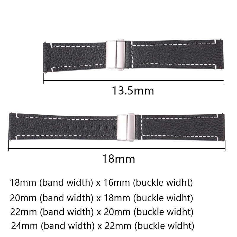 Elegant Soft Leather Watchband in Brown & Black with Deployment Clasp