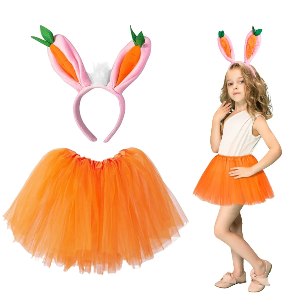 Easter Bunny Costume for Girl Cosplay Dress Cute Ears Carrot Headband Ballet Tutu Skirt for