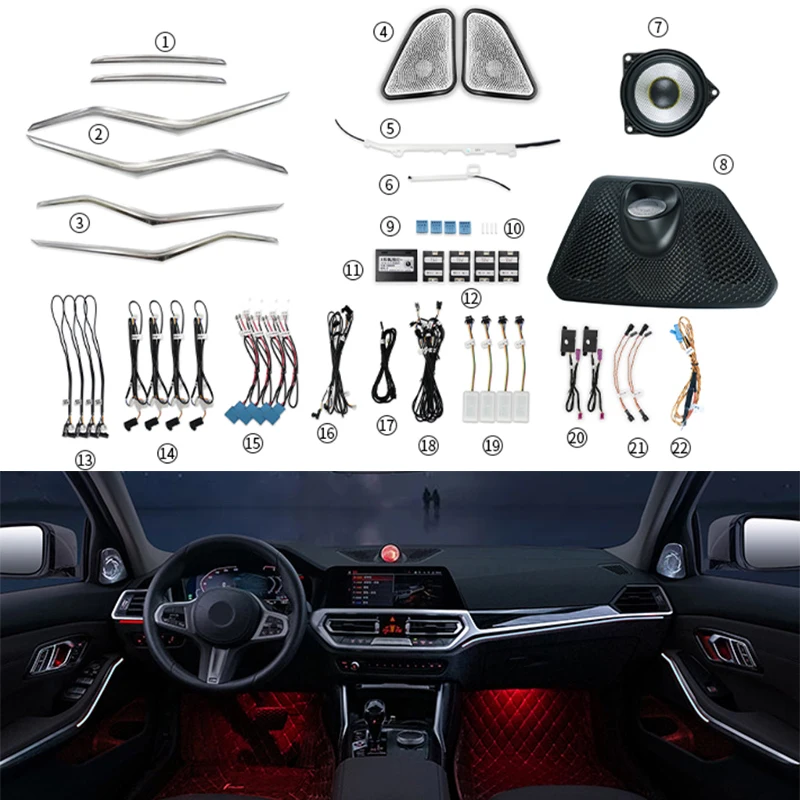 

Подходит для BMW 3 серии 2020 + автомобиля 11 цветов Высокое качество окружающий свет модифицированный интерьер автомобиля Оригинальные заводские аксессуары для интерьера