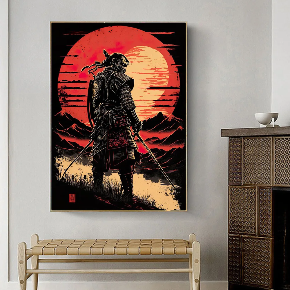 Japanese Black Samurai Sakura Warrior Figures Sunset Art Painting Wall  Canvas Posters and Prints Living Room Home Decor Pictures - AliExpress, image size:1000x1000