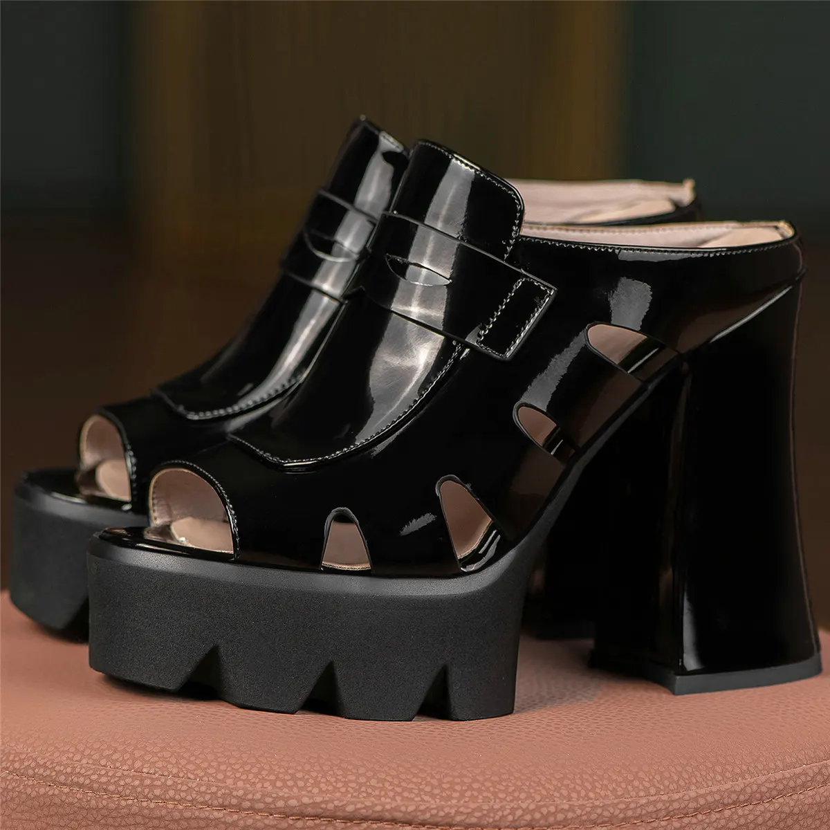 2022 Wedding Party Slippers Women Genuine Leather High Heel Gladiator Sandals Female Summer Open Toe Platform Pumps Casual Shoes