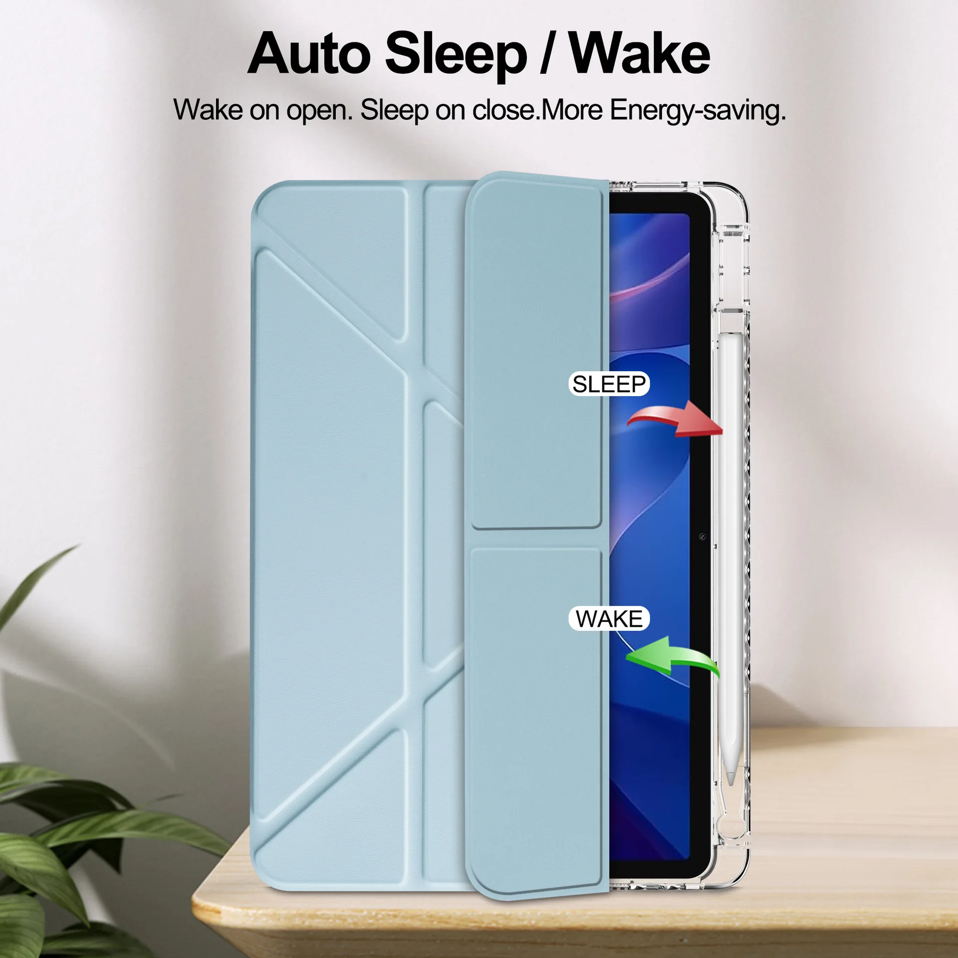 Slim Clear Hard Back Case with Multi-Angle Stand and Pencil Slot - Shockproof