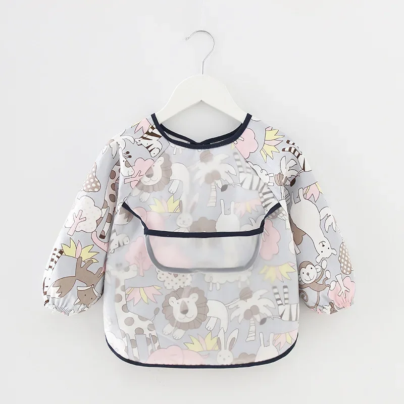 Children's Waterproof Long Sleeve Reversible Apron Feeding Smock Cotton Coverall Baby Eating Clothes Durable Child Apron