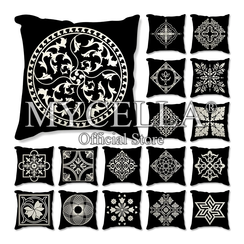 

pillow cover 45x45cm Black flowers Cushion Cover Sofa Throw Pillows Case Home cojines decorativos para sofá almofadas чехлы