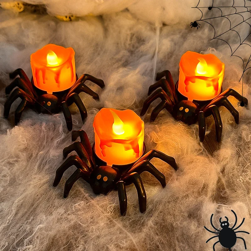 Haunted House Halloween Party Decor Horror Props Halloween Decorations LED Candle Light Plastic Spider Pumpkin Lamp For Home Bar 2