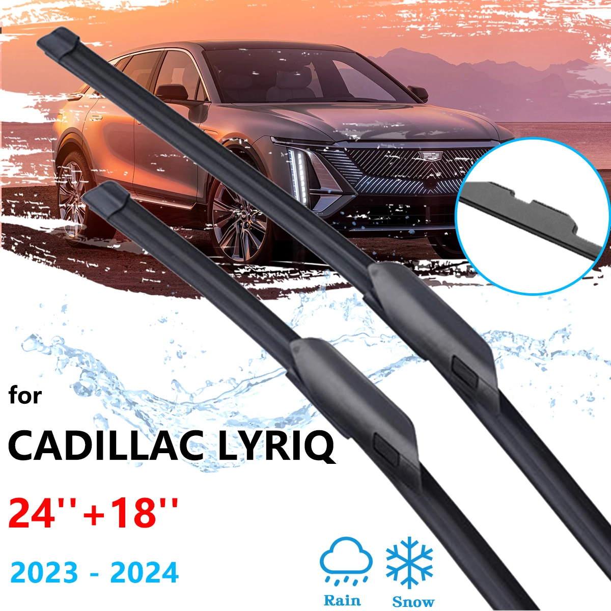 

2x For Cadillac Lyriq 2023 2024 Front Wiper Blades Rubber Window Windshield Windscreen Cleaning Brushes Cutter Car Accessories