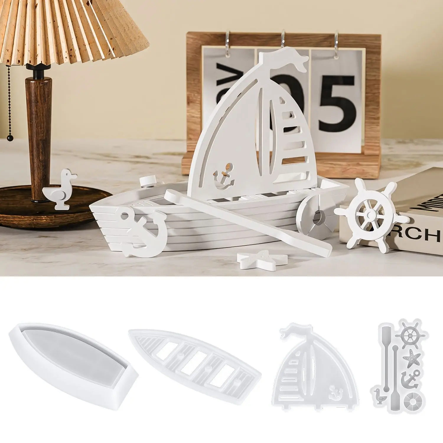 DIY 해적 범선 실리콘 몰드 캔들 홀더 3D 해양 보트 몰드 석고 장식품 에폭..