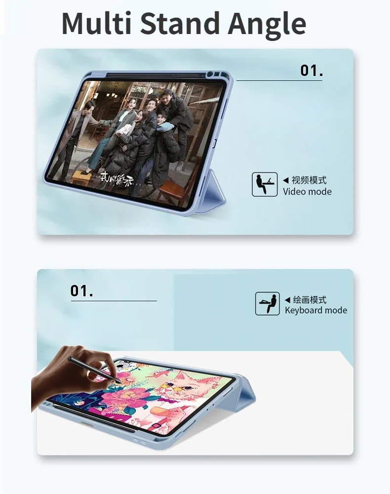 Versatile Tablet Case with Pencil Holder and Stand - Smart Magnet Auto Sleep Cover