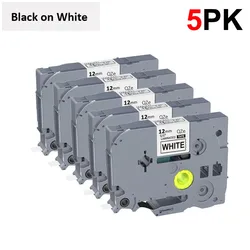 10-Pack 12mm Black on White Label Tape (5 pieces)