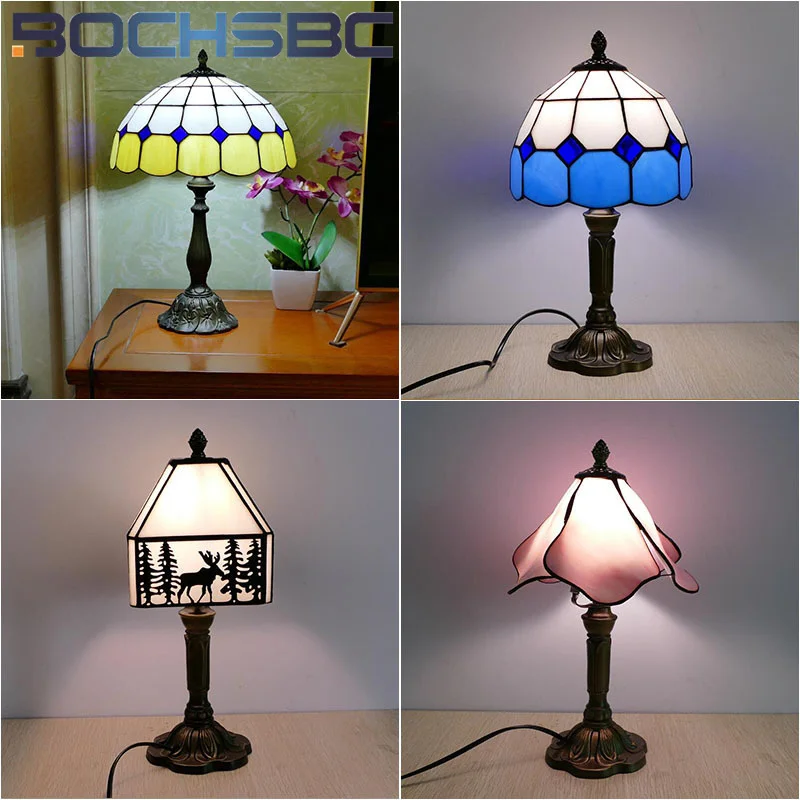 BOCHSBC 스타일 스테인드 글라스 심플 모던 책상 램프, 침실 머리맡 야간 조명, 거실 식당 LED 장식