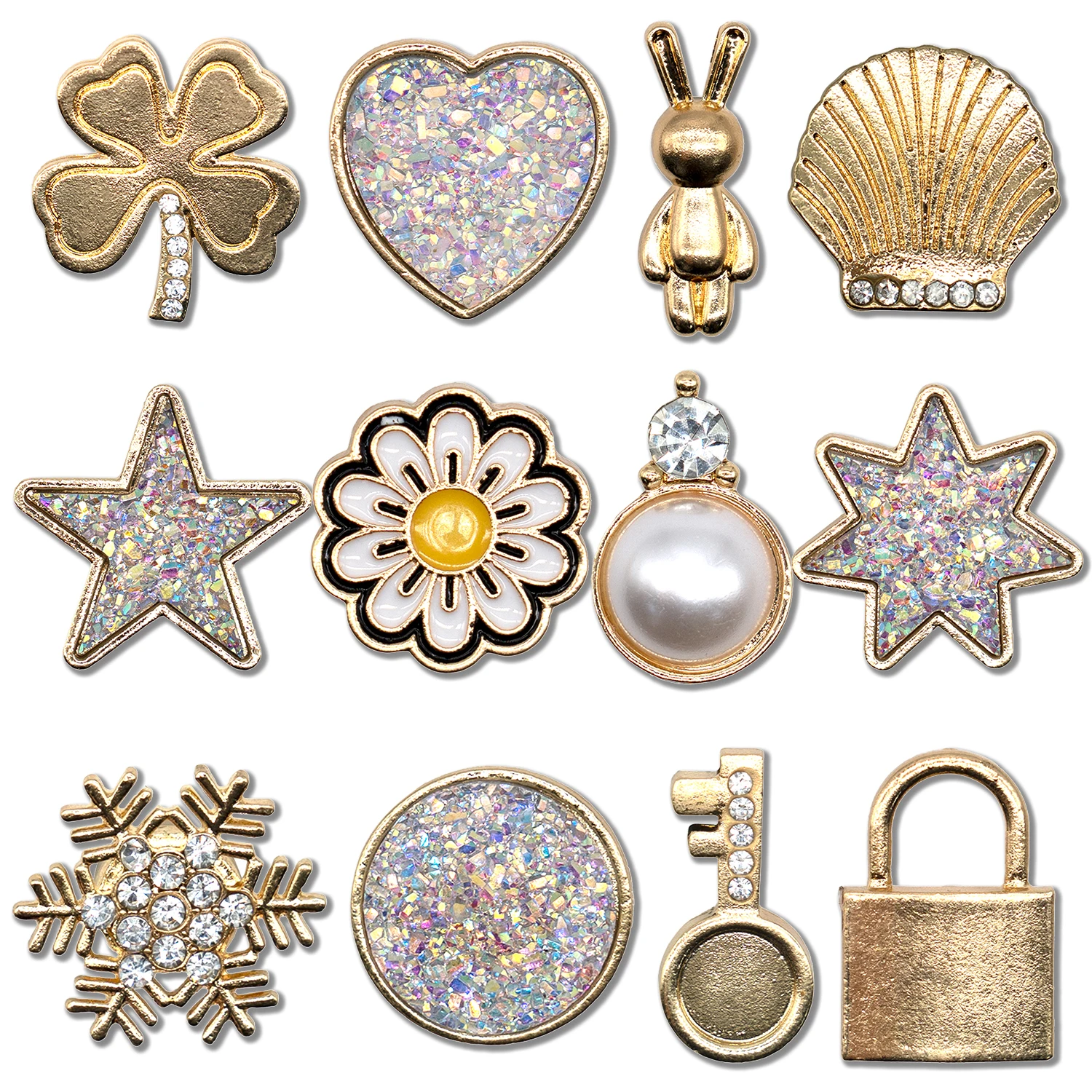 1PCS Four leaf Clover Flower Clog Pins Pentagram Heart Bling Shoe Charms Accessories Shells Rabbits Metal Shoe Decoration