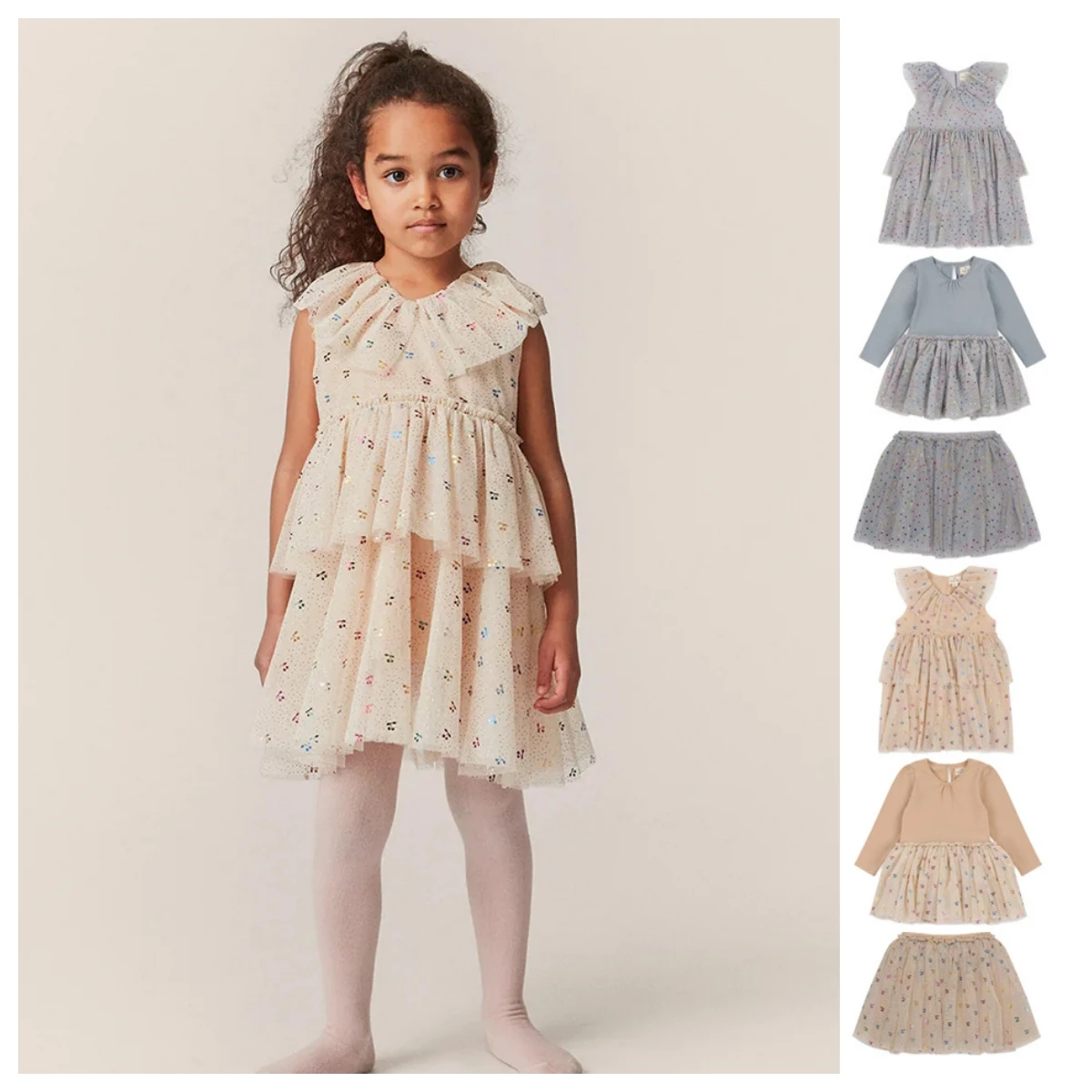 

Girls Dress 2023ks Autumn Winter Sequined Mesh Dress Bronzing Star Dress Cherry Skirt Girl Baby Flying Sleeve Skirt