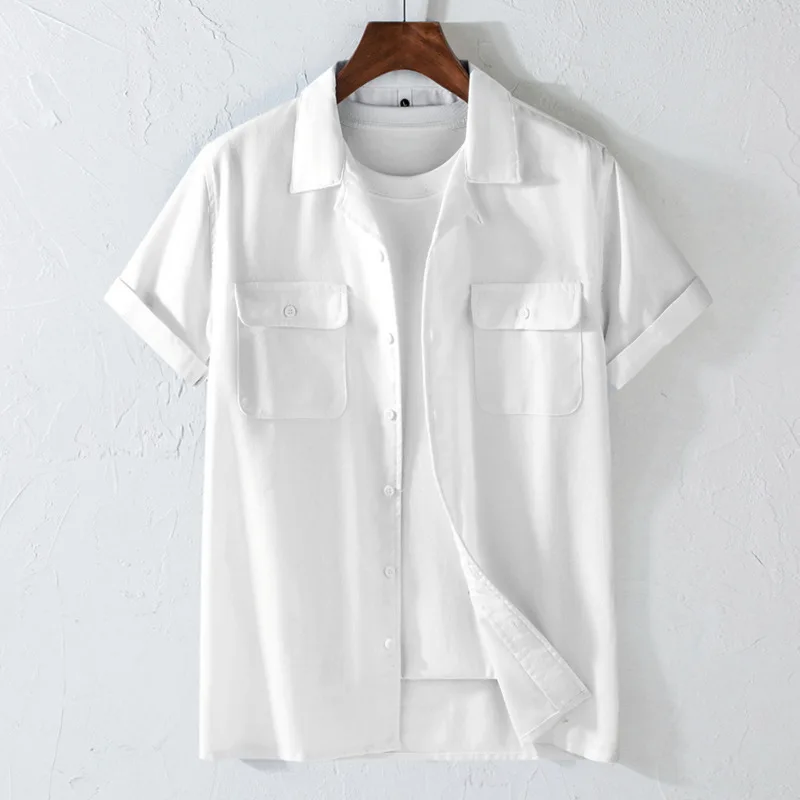 Men's summer artistic youth versatile loose and simple Japanese style small fresh basic casual retro collar short sleeved shirt