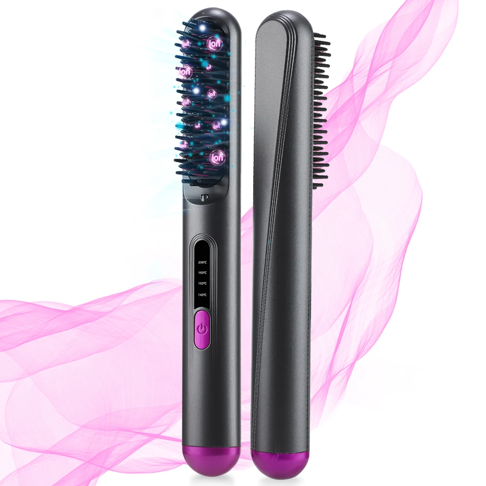 Cordless Ceramic Hair Straightener Brush with Negative Ions