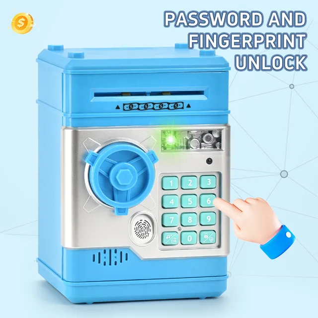 Children Electric Storage Box Safe Toys Fingerprint Password Dual Unlock ATM Purple Light Banknote Detector Piggy Bank Kid Gifts 4