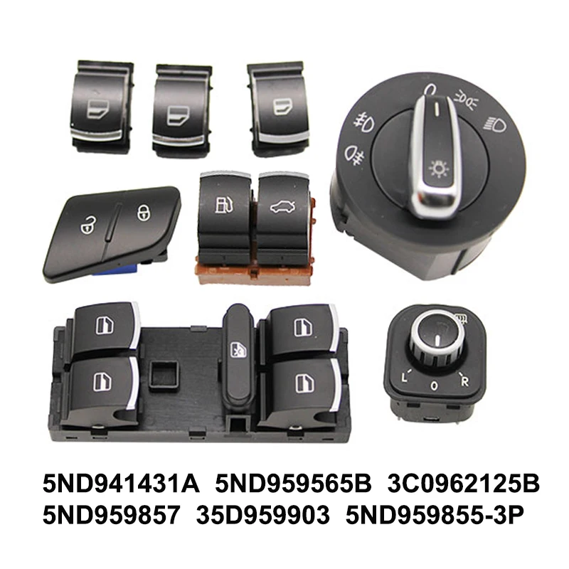 

8pcs/lot Window Headlight Mirror Tailgate Fuel Door Control Switch Button For VW Passat B6 3C0962125B 5ND959565B 5ND941431A