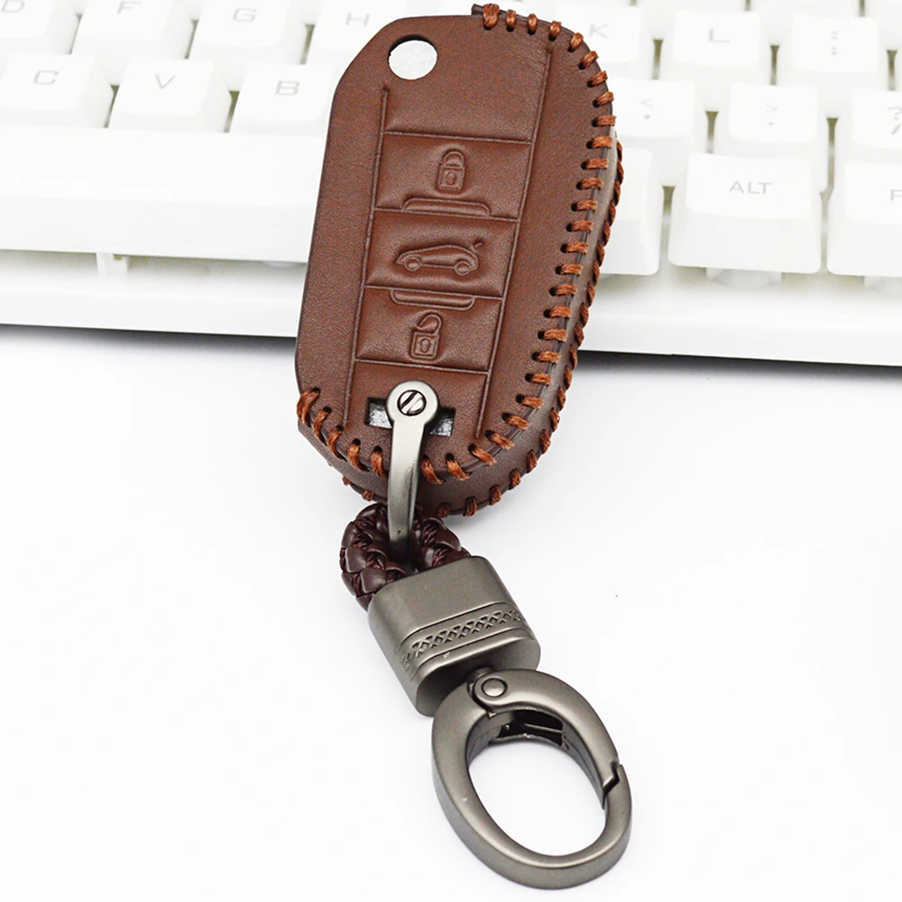 Car Key Case Cover For Peugeot 107 207 208 2008 301 3008 308 307 Sw 508 5008 807 407 Rifter Leather Key Chain Holder Accessories