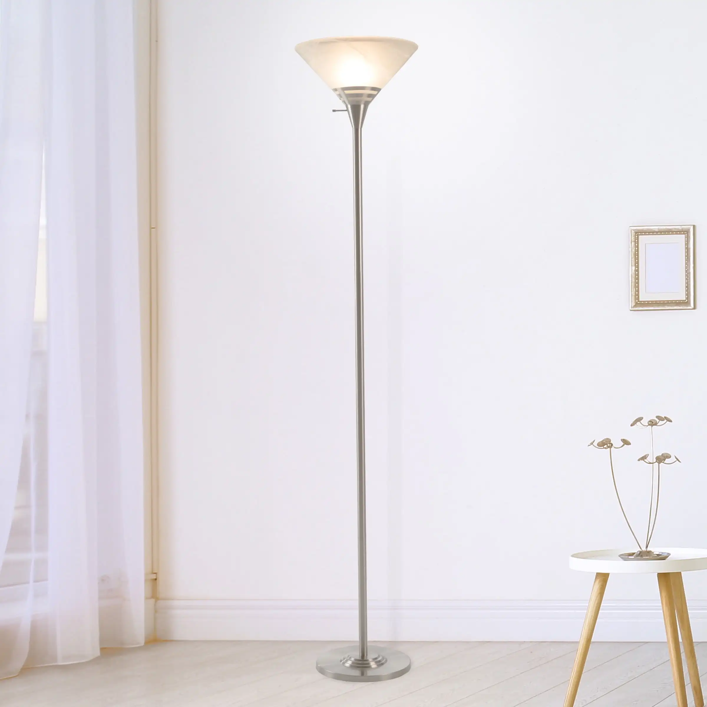 

Floor LampLavish Home Torchiere Floor Lamp with Metal Base and Marbled Shade (Brush Silver)
