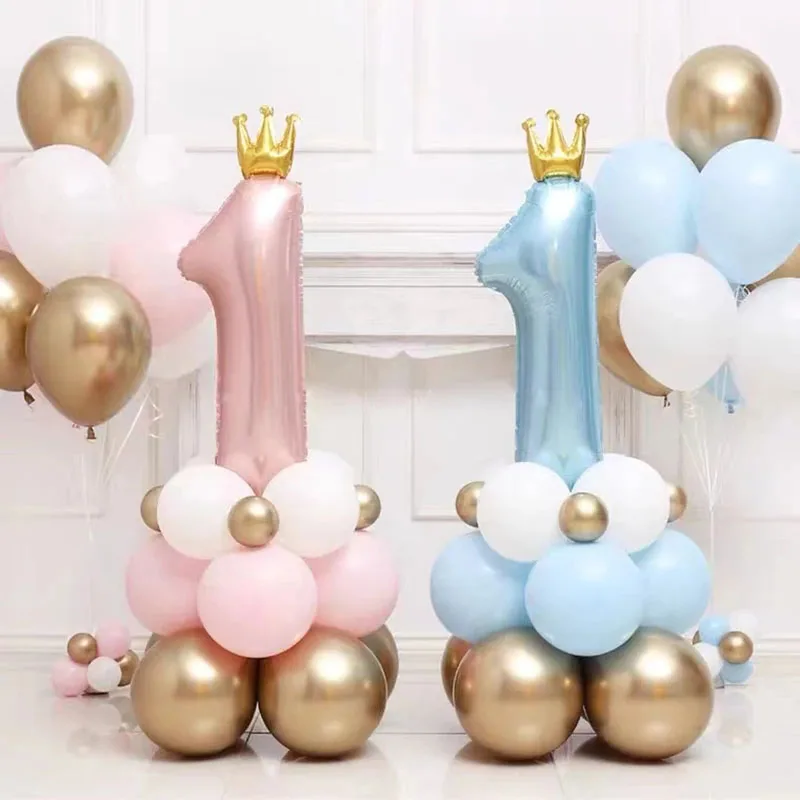 핑크 크라운 번호 호일 풍선 1 생일 파티 장식 어린이 소녀 소년  첫 1 년 기념일 글로브 용품