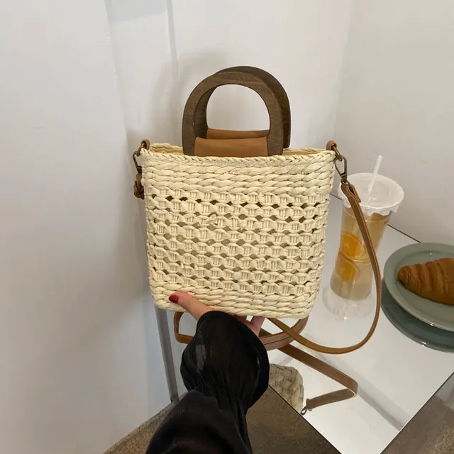 Straw Woven Shoulder Sling Bag - Fashion Large Capacity Rattan Handbag