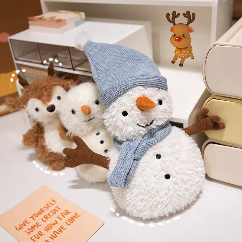 Christmas Day Cartoon Plushies Stuffed Scarf Snowman Elk Green Tree Soft Plush Toy Party Prop Decor Gift 5