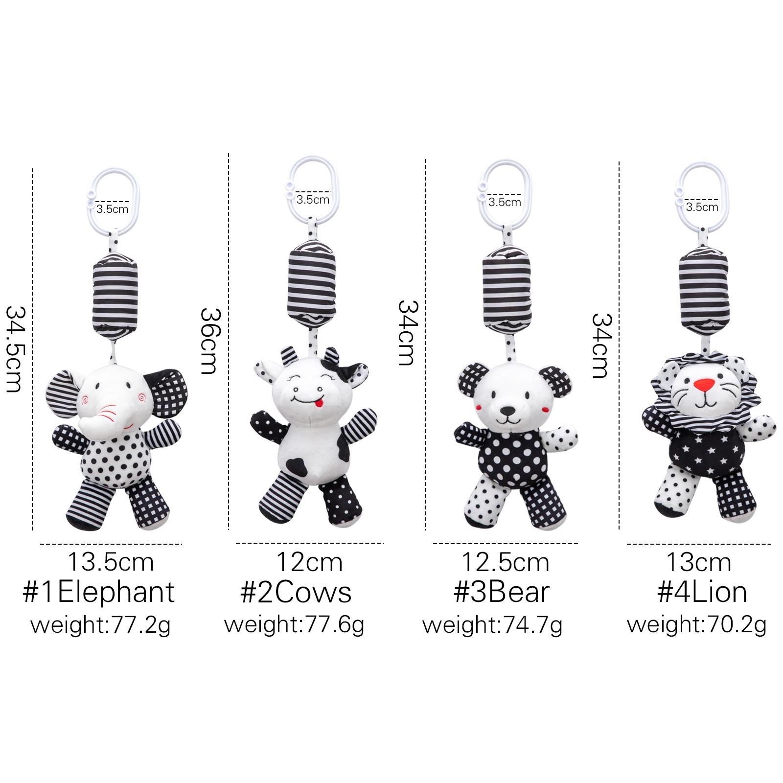 Black and White Animals Baby Bed Bell Safety Seat Plush Toy Mobile Baby Bed Chimes Rattles Bell Stroller Hang Car Hanging images - 6