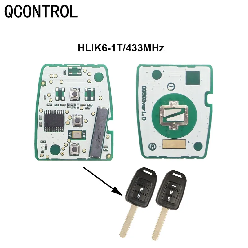 QCONTROL 433Mhz Car Remote Key Circuit Board for Honda HLIK 6-1T Civic City Accord City CR-V Jazz XR-V Fiber HR-V FRV Car Lock