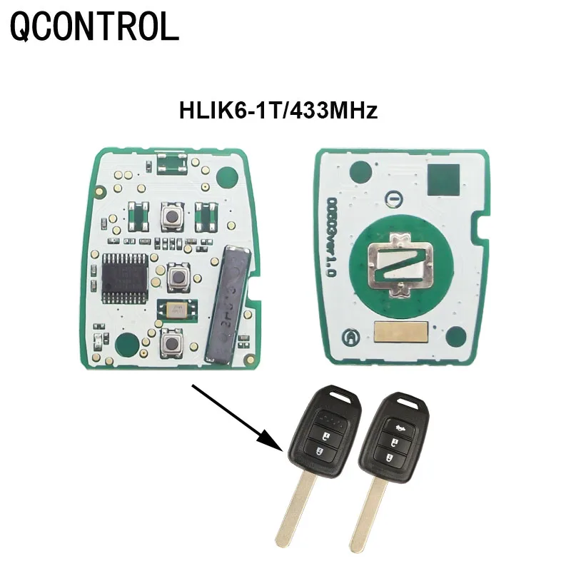 QCONTROL 433Mhz Car Remote Key Circuit Board for Honda HLIK 6-1T Civic City Accord City CR-V Jazz XR-V Fiber HR-V FRV Car Lock remote car key circuit board id46 id48 g8d 384h a for honda accord cr v hr v fit city jazz odyssey shuttle civic 315 433 313 8