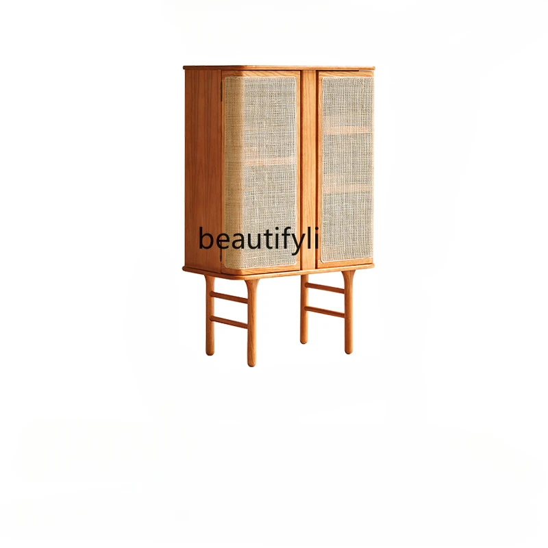 

Vintage Solid Wood Rattan Storage Cabinet Black Walnut Clothes Closet Japanese Style Living Room Quiet Home Sideboard Cabinet
