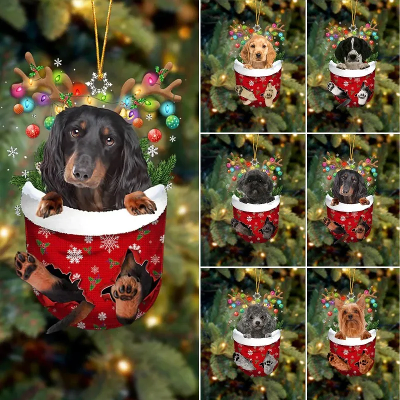 

Christmas Tree Pendant Cute Puppy Resin Acrylic New Room Xmas Gift Decoration Ornament Festives Party home decor