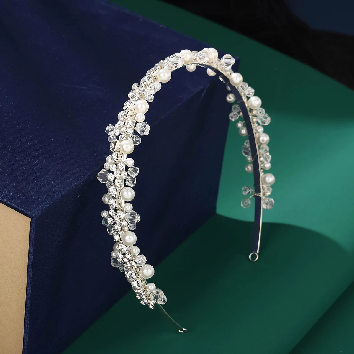 Fashion Wedding Hair Ornament Crystal Handmade Women's Headwear Prom Hair Belt Silver Pearl Bridal Crown