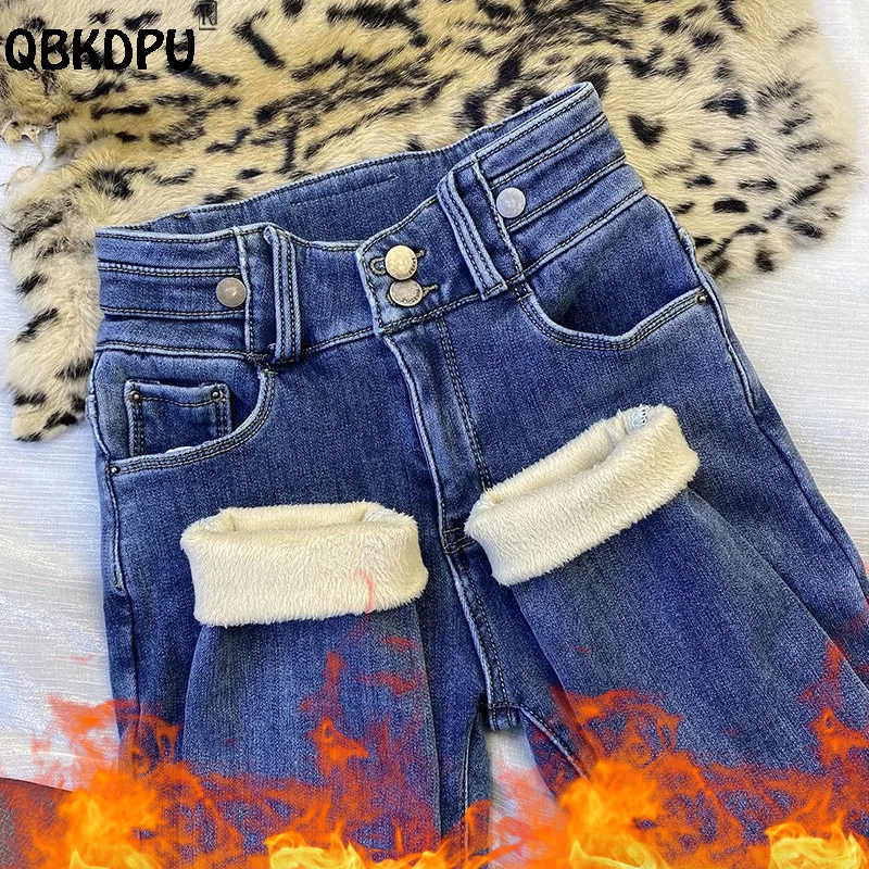 

Fashion High Waist Winter Jeans Women Slim Thick Plus Velvet Pencil Pants Stretch Denim Capris Sexy Warm Vaqueros Plush Leggings