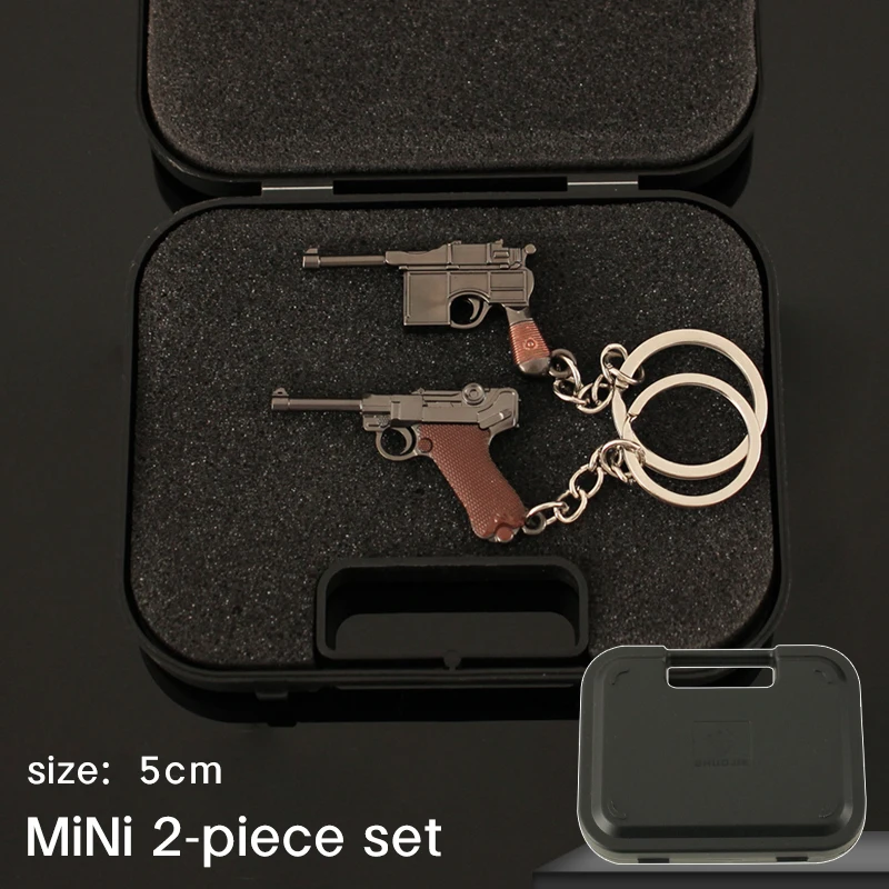Gift Box Two Piece Set Metal Gun Keychain PUBG AK 47 Glock Mini RPK Grenade Launcher AWM AKM Weapon Model Pistol Pendant Toy 3