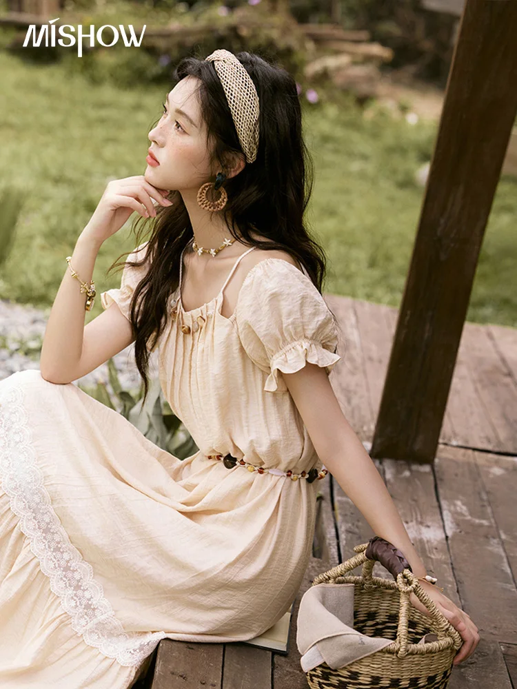 MISHOW French Holiday Summer Dresses Women Summer 2025 Short Sleeve Halter  Neck Off-shoulder Long Dress Female New MXE31L2190 - AliExpress 200000345