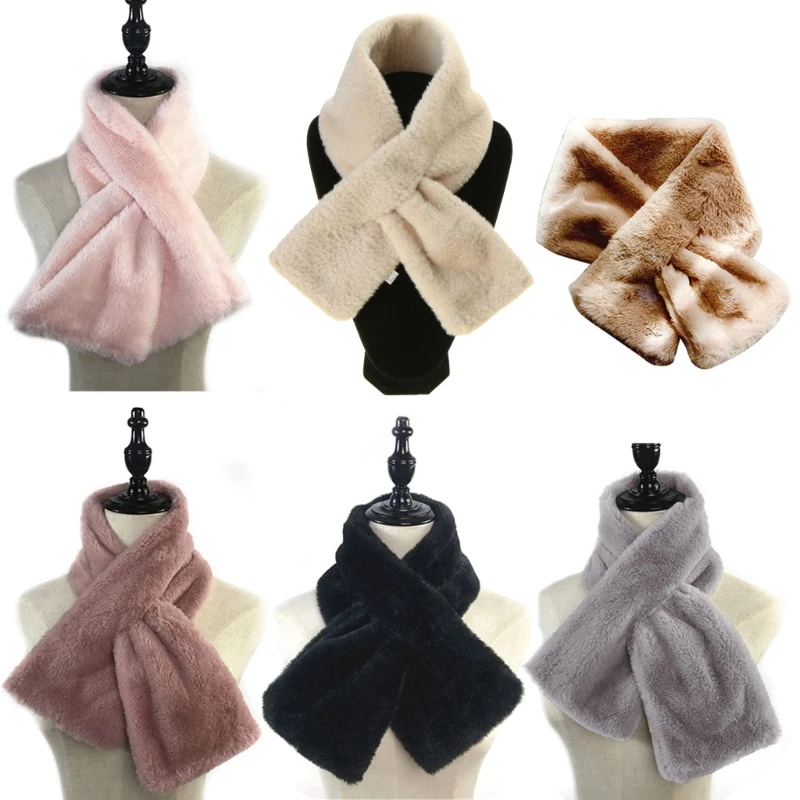 

Winter Warm Scarf Women Imitation Rabbit Fur Furry for Cross Collar Neck Warmer