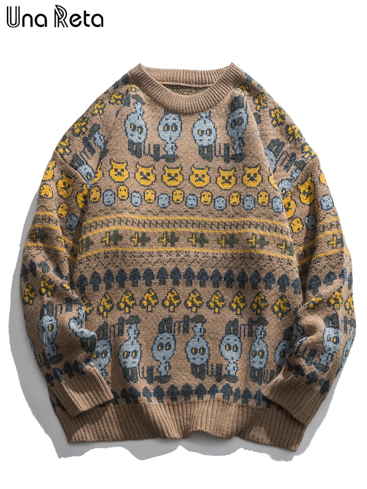 

Мужской зимний свитер с принтом Una Reta, уличная одежда в стиле хип-хоп, вязаный пуловер для пары, жаккардовый мягкий свитер с длинными рукавами