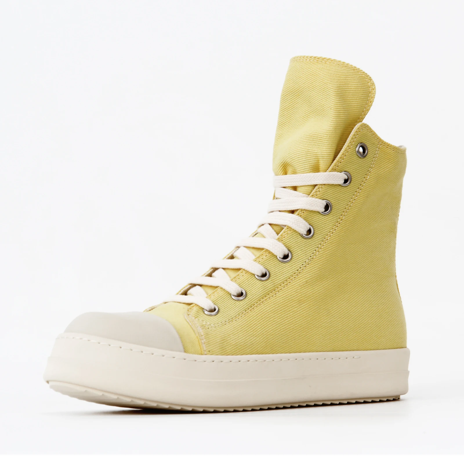 

2023 Men High Top Yellow Canvas Casual Shoes Zip Denim Dark Shadow Luxury Designer Trainers Women Ro Owen Thick Sole Sneakers