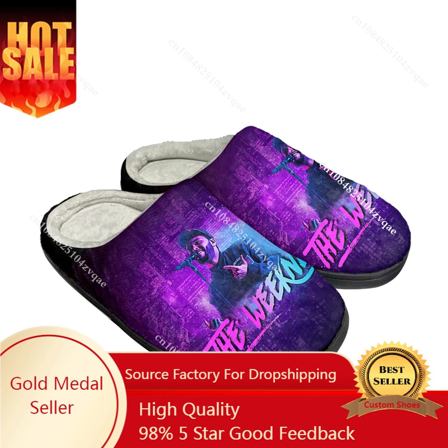 The Weeknd Singer Pop Home Cotton Custom Slippers Mens Womens Sandals Plush Bedroom Casual Keep Warm Shoe Thermal Slipper Black