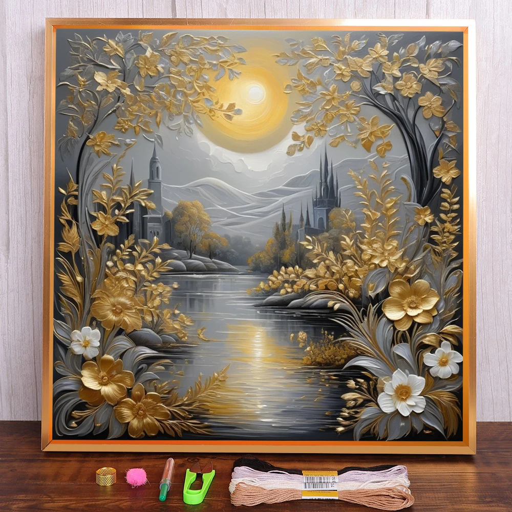 Scenery Sunrise Printed Fabric 11CT Cross-Stitch Set DIY Embroidery Sewing Painting Needlework Handmade Different Jewelry Mulina